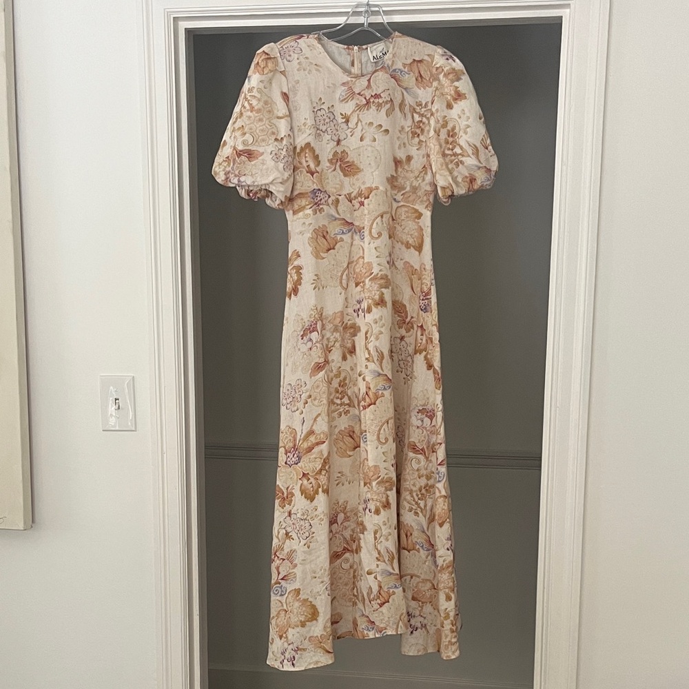 Alemais Cream and Tan Floral Midi Dress